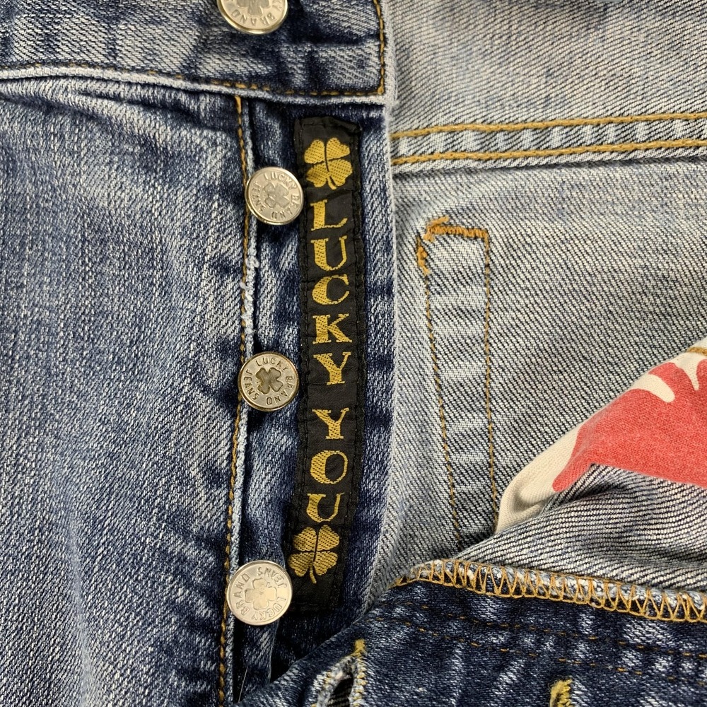 Lucky Brand Dungarees Jeans Mens 38x29 Blue Straight Leg Button Fly USA Made - Picture 7 of 16
